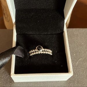 Pandora Ring Set size 7 with black onyx